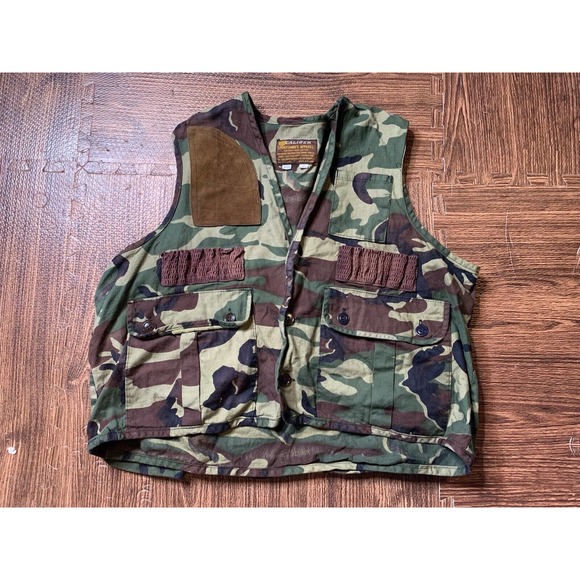 Caliber Mens Camouflage Hunting Vest Shell Pockets Green Brown Size Large - Picture 1 of 10